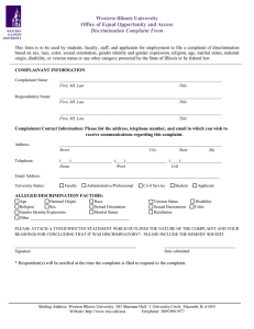 Western Illinois University Office of Equal Opportunity and Access Discrimination Complaint Form