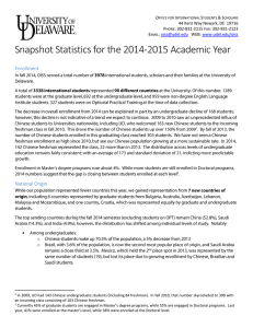 Snapshot Statistics for the 2014-2015 Academic Year Enrollment National Origin O