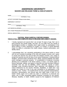 ANDERSON UNIVERSITY WAIVER AND RELEASE FORM for NON-STUDENTS