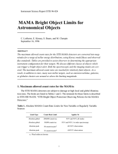 MAMA Bright Object Limits for Astronomical Objects