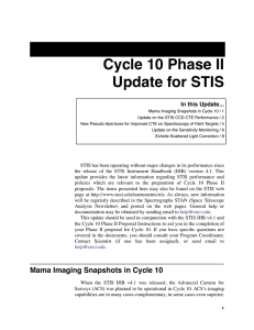 Cycle 10 Phase II Update for STIS In this Update...