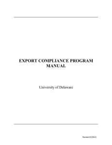 EXPORT COMPLIANCE PROGRAM MANUAL University of Delaware