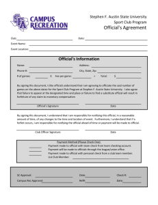 Official's Agreement Official's Information Stephen F. Austin State University Sport Club Program