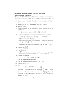 Preparation Sheet for Exam II, Math171, Fall 2015 Definitions and Theorems