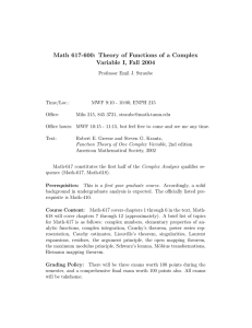 Math 617-600: Theory of Functions of a Complex