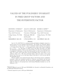 VALUES OF THE PUK ´ ANSZKY INVARIANT IN FREE GROUP FACTORS AND