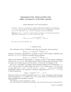 NIKOLSKII-TYPE INEQUALITIES FOR SHIFT INVARIANT FUNCTION SPACES Peter Borwein and Tam´ as Erd´