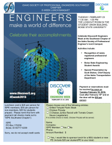 IDAHO SOCIETY OF PROFESSIONAL ENGINEERS SOUTHWEST CHAPTER E-WEEK LUNCH BANQUET TUESDAY, FEBRUARY 23