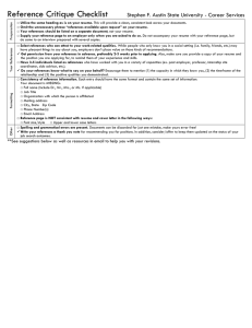 Reference Critique Checklist  Stephen F. Austin State University - Career Services