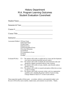 History Department M.A. Program Learning Outcomes Student Evaluation Coversheet