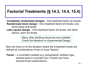 § 14.3, 14.4, 15.4) Factorial Treatments (