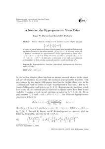 A Note on the Hypergeometric Mean Value