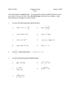 Math 1352-008 Competency Exam January 9, 2008 Form A