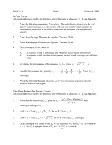 Math 5318 Exam I October 6, 2000 In Class Portion: