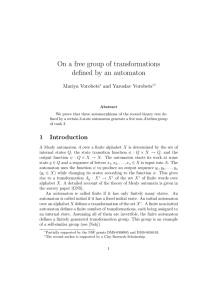 On a free group of transformations defined by an automaton Mariya Vorobets