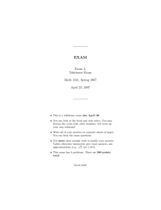 EXAM Exam 3, Takehome Exam Math 1321, Spring 2007