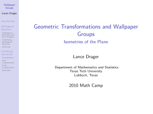 Geometric Transformations and Wallpaper Groups Isometries of the Plane Lance Drager