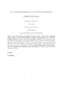 123. MATHS METHODS for JF NATURAL SCIENCES. CHRISTMAS EXAM