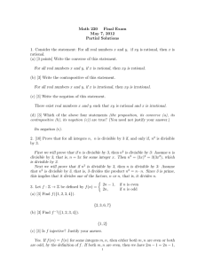 Math 220 Final Exam May 7, 2012 Partial Solutions