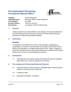 Pre-employment Screening Procedures Manual 400-A 1. General