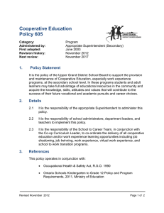 Cooperative Education Policy 605 1. Policy Statement