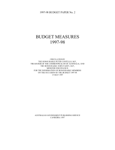 BUDGET MEASURES 1997-98 1997-98 BUDGET PAPER No. 2