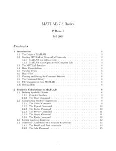 MATLAB 7.8 Basics Contents P. Howard Fall 2009