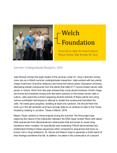 Welch Foundation  Summer Undergraduate Research, 2015