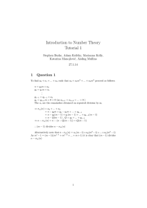 Introduction to Number Theory Tutorial 1 1 Question 1