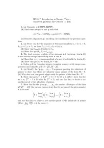 MA2317: Introduction to Number Theory Homework problems due October 15, 2010
