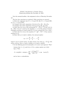 MA2317: Introduction to Number Theory Homework problems due December 16, 2010