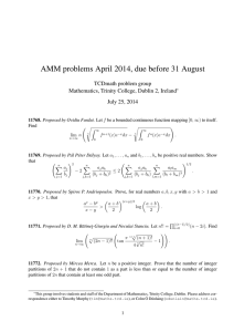 AMM problems April 2014, due before 31 August TCDmath problem group