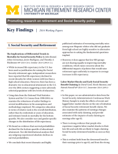 | I. Social Security and Retirement 2014 Working Papers