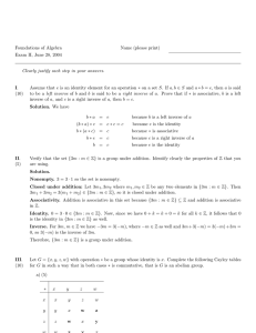 Foundations of Algebra Name (please print) Exam II, June 28, 2004