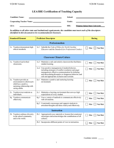 LEA/IHE Certification of Teaching Capacity 9/28/08 Version