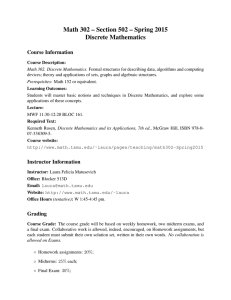Math 302 – Section 502 – Spring 2015 Discrete Mathematics Course Information