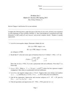 Problem Set 3 Math 423, Section 200, Spring 2015