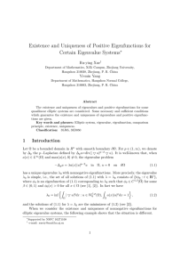 Existence and Uniqueness of Positive Eigenfunctions for Certain Eigenvalue Systems ∗ Ru-ying Xue