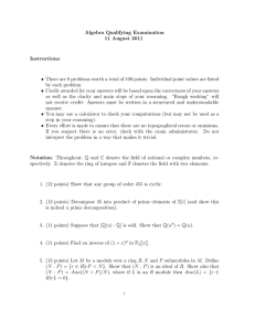 Algebra Qualifying Examination 11 August 2011 : Instructions