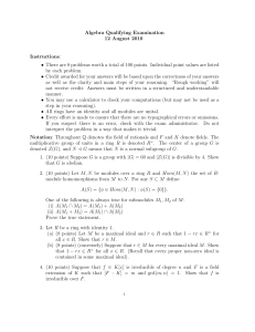 Algebra Qualifying Examination 12 August 2010 : Instructions