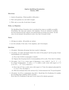 Algebra Qualifying Examination January, 2004 Directions: