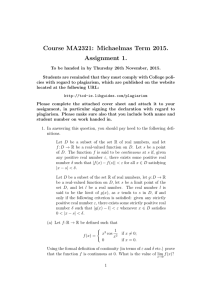 Course MA2321: Michaelmas Term 2015. Assignment 1.