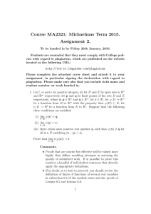 Course MA2321: Michaelmas Term 2015. Assignment 2.