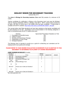 BIOLOGY MINOR FOR SECONDARY TEACHING