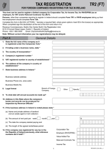 TAX REGISTRATION TR2 (FT) FOR FOREIGN COMPANIES REGISTERING FOR TAX IN IRELAND