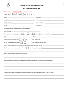 DISABILITY SUPPORT SERVICES STUDENT INTAKE FORM 1