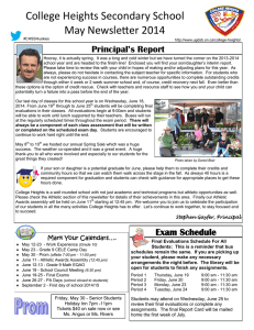 College Heights Secondary School May Newsletter 2014 Principal’s Report