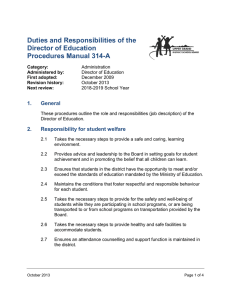 Duties and Responsibilities of the Director of Education Procedures Manual 314-A 1.
