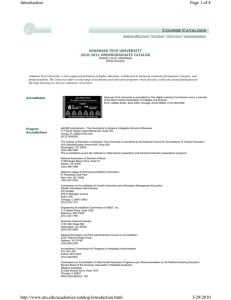 Page 1 of 4 Introduction ARKANSAS TECH UNIVERSITY 2010-2011 UNDERGRADUATE CATALOG