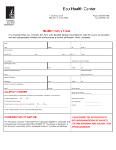 Beu Health Center Health History Form